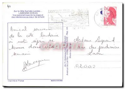 Labenne ... Landes — Vista panorâmica da praia e das residências no coração da floresta — (N-T) Edições Larrieu — Verso