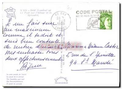 O Ponte sobre o Adour e o Splendid — DAX (Landes) — Editor Elcée, n° 916 — Verso