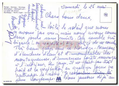 Norwegia – Północny Kąt – Słońce północy — Éditeur Mittet, n° M-3009/26 — Rewers