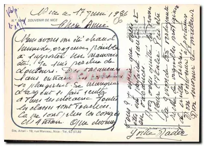 Widok Promenady Anglijskiej w Nicei — Pomyślanka z Nicei — wydawca — Rewers