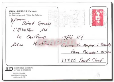 Honfleur — widok portu i kościoła św. Katarzyny — Wydawnictwo Dubray — Rewers