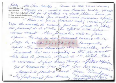Antibes — Vista del porto, via antica e panorama — Editore, n. 120 — Verso