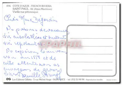 Święty Paweł - Stara piękna ulica — Côte d'Azur, Alpes-Maritimes — Les Editions Gilletta, n°494 — Rewers