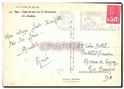 Niza - Efecto nocturno en la Promenade des Anglais — L. LARCAN, editor, n°203 — Reverso