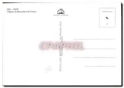 Klasztor Cimiez — Kościół — Éditions d'Art Montluel, Nice — Rewers