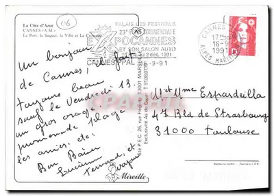 Cannes — Panoramiczny widok na port, Croisette i wzgórza — Rewers
