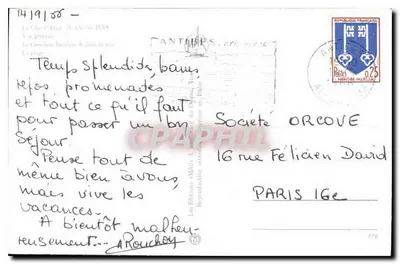 Juan-les-Pins — vista aérea, rua animada, praia — Edições das Antilhas — Verso