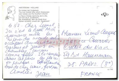 Amsterdam — widok kanału z katedrą Zuiderkerk — n°748 — Rewers