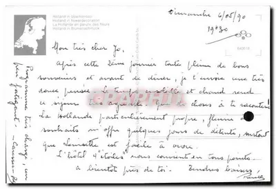 Holanda — Jardins de tulipas e moinho de vento — Carta postal ilustrada — Verso