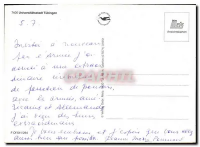 Visão de Tübingen — editor Mets, n° 541/284 — Verso