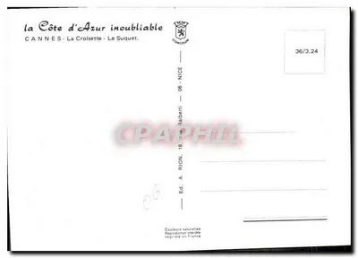 Cannes — A Croisette - O Suquet — Edição Rion, 18, rue Raibert, 06 - Nice — Verso