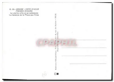 Grasse - Côte d'Azur — vista da cidade e da fonte — Éditions GILLETТА — Verso