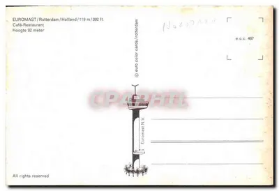 Café-Restaurant Euromast — Rotterdam, Holanda — editor euro color cards / e.c.c. 467 — Verso