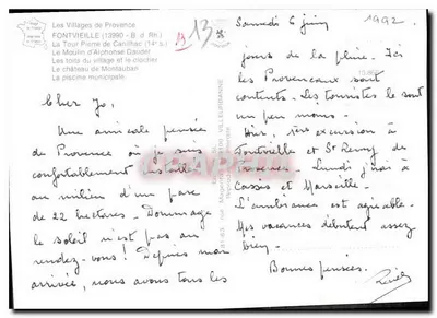 Fontvieille — Collage widoków: zamek, młyn, kościoł, basen miejski — Les Villages de Provence — Rewers