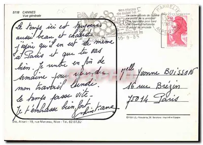Cannes — Ogólny widok — Ste. Altari - 19, rue Marceau, Nice — Rewers
