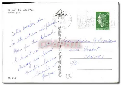 Cannes - Stary port — Wydawnictwo SIMBA, n° 06.121.3 — Rewers