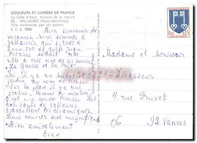 Vallauris — Jardim Picasso — Éditions Jean-Jaurès — Verso