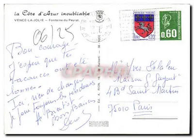 Vence-la-Jolie — Fontaine du Peyrat — Wyd. A. Rion, nr 25 — Rewers