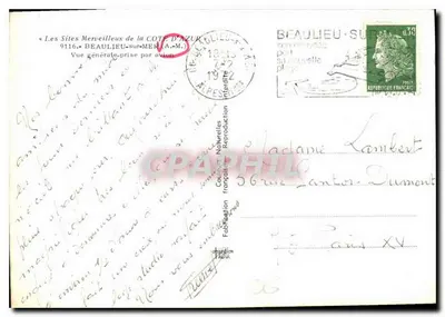 Beaulieu-sur-Mer — Ogólny widok z lotu — Couluret Naturelles — Rewers
