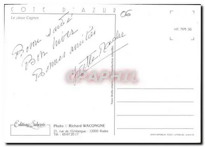 Gagnes — Costa Azul — Ediciones Subervie, ref. NM 36 — Reverso