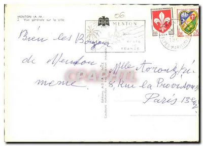 Menton — Ogólny widok miasta — Wydawnictwo A.DIA, NICE, nr 06 — Rewers
