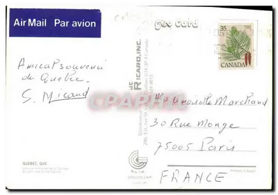 Nocny widok Quebecu — Zamek Frontenac — wydawca ICARD, INC. Kanada — Rewers
