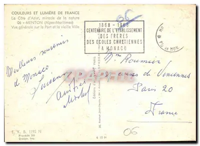 Ogólny widok na port i stary miasto — Menton (Alpy Morskie) — Wydawnictwo Jean-Jaures, Paryż — Rewers