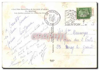 Menton — As Festas dos Limões — Editor: Coulouès Francesa — Verso