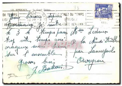 Wielki Teatr w Bordeaux — widok ogólny — Wydawnictwo La Cigogne, 32, rue Porte-Dauphine — Rewers