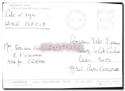 Bordeaux — Flecha da Igreja de São Miguel — Harmonie — Verso