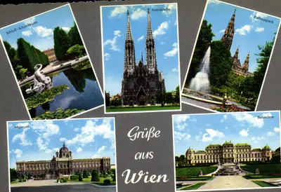 Vistas de Viena — Schloß-Schönbrunn, Votivkirche, Rathauspark, Belvedere, Museum — Grünße aus Wien