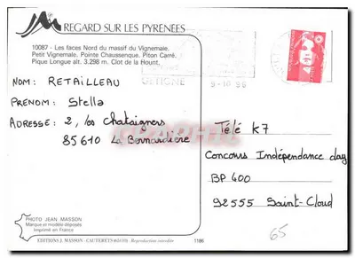 Les faces Nord du massif du Vignemale — Petit Vignemale, Pointe Chaussenque, Pilton Carré, Pique Longue — Éditions J. Masson, Cauterets — Rewers
