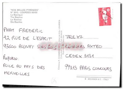 Bazylika w Lourdes — widok panoramiczny — Éditions Brunner & C. n° 5012 — Rewers