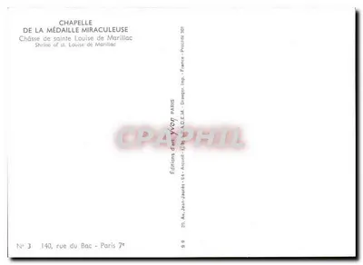 Capela da Medalha Milagrosa — Cápsula de Santa Louise de Marillac — Edições de Arte Yvon, Paris — Verso