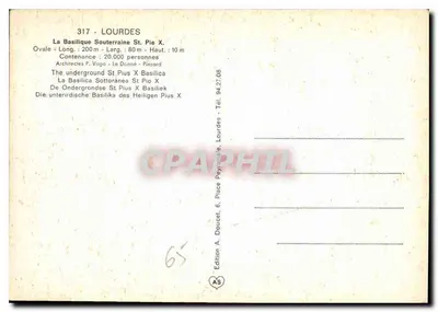 A Basílica Subterrânea São Pio X em Lourdes — Editor Edlux, n° 317 — Verso