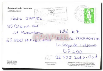 Lourdes — A Gruta, à noite — Edição E. Bielle — Verso