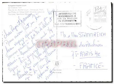 Axamer Lizum — estação de esqui — editor CRAPHIL, n°993 — Verso