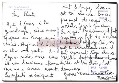 Rivière Bras David — Guadeloupe — éditeur Antilles Touristiques, n° 283 — Rewers