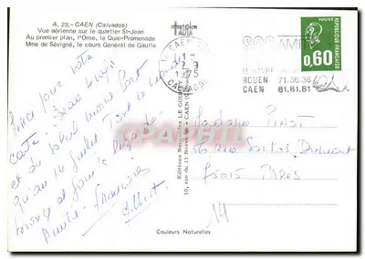 Caen — Widok z lotu ptaka na dzielnicy Saint-Jean, alei Generała de Gaulle — Wydawnictwo Le Gouhey — Rewers