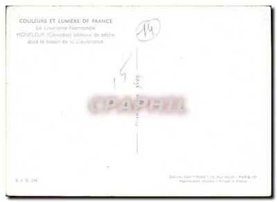 HONFLEUR (Calvados) — łodzie rybackie w portowym basenie Lieutenancé — Wydawnictwo Sztuki 'YVON', Paryż — Rewers