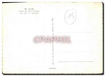 Lisieux — Statua św. Teresy patrzaca w kierunku Bazyliki — Spółka Sztuki Fotomechanicznej, Paryż — Rewers