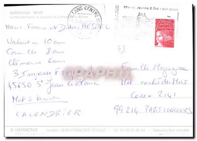 Bordeaux — Most Kamienno-Żelazny — wydawca Harmonie, utwór Jean-François Teoule — Rewers