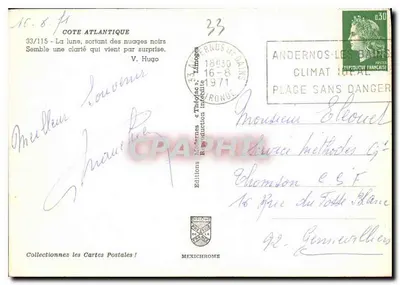 Paisaje de pino — sol detrás de las ramas — Ediciones Modernas, Limoges, n°33/115 — Reverso