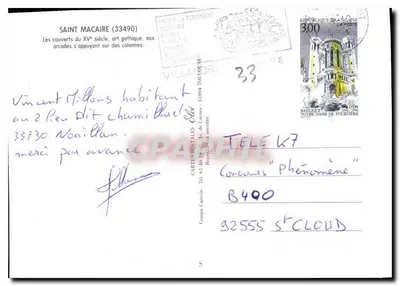 Saint Macaire — cubiertas del siglo XV, arte gótico, con arcos apoyados en columnas — Editor Elcé — Reverso