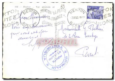 Menton — Ogólny widok i Francja — Wydawca: Antonin Sont — Rewers