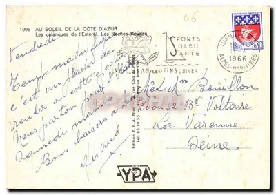 Le calanques de l'Esterel — Les Roches Rougées — Edizione Y.P.A. n°1005 — Verso
