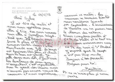 Visão geral e parte do novo Porto de Praia — Golfe Juan — Edições d'Art Alt — n° 793 — Verso