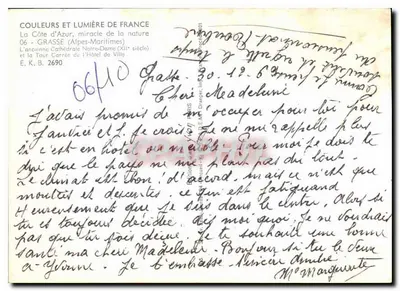 Stara pocztówka Kolor i światło Francji Côte d'Azur cud natury Grasse Alpes-Maritimes stara — Rewers