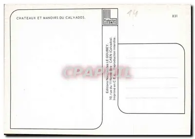 Castelli del Calvados — Fontaine Henry, Creully, Coupesarte, Brecy, Saint-Germain-de-Livet, Balleroy, Falaise, Bellou — Edizioni Normande LE GOUBEY — Verso