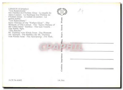 Lisieux — Santa Tereza da Criança Jesus — editor Combier Imprimeur — Verso